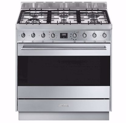 Picture of Smeg CSP9GMXA 90cm 6 Burner Pyrolytic Dual Fuel Freestanding Oven