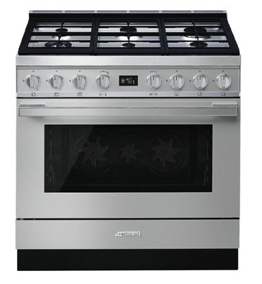 Picture of Smeg Portofino CPF9GPXA 90cm 6 Burner Pyrolytic Dual Fuel Freestanding Oven