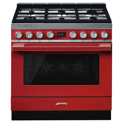 Picture of Smeg Portofino CPF9GPRA 90cm 6 Burner Pyrolytic Dual Fuel Freestanding Oven